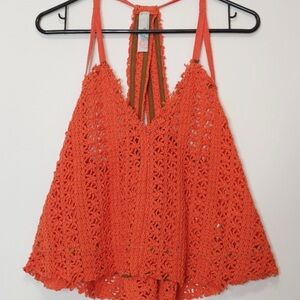 Free People Beach Crochet Orange Halter Top